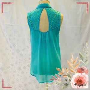 Pearl Sleeveless Button Up Chiffon Top Open Back S